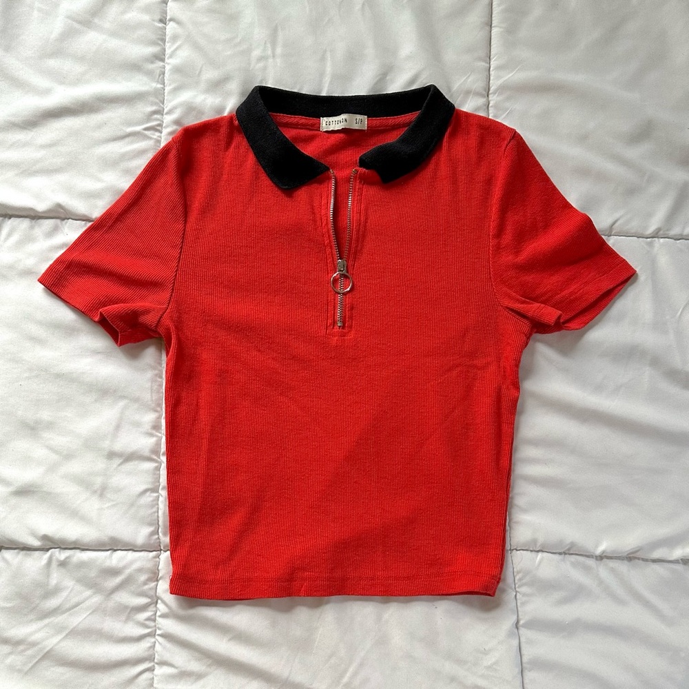 Quarter Zip Collared Crop Top